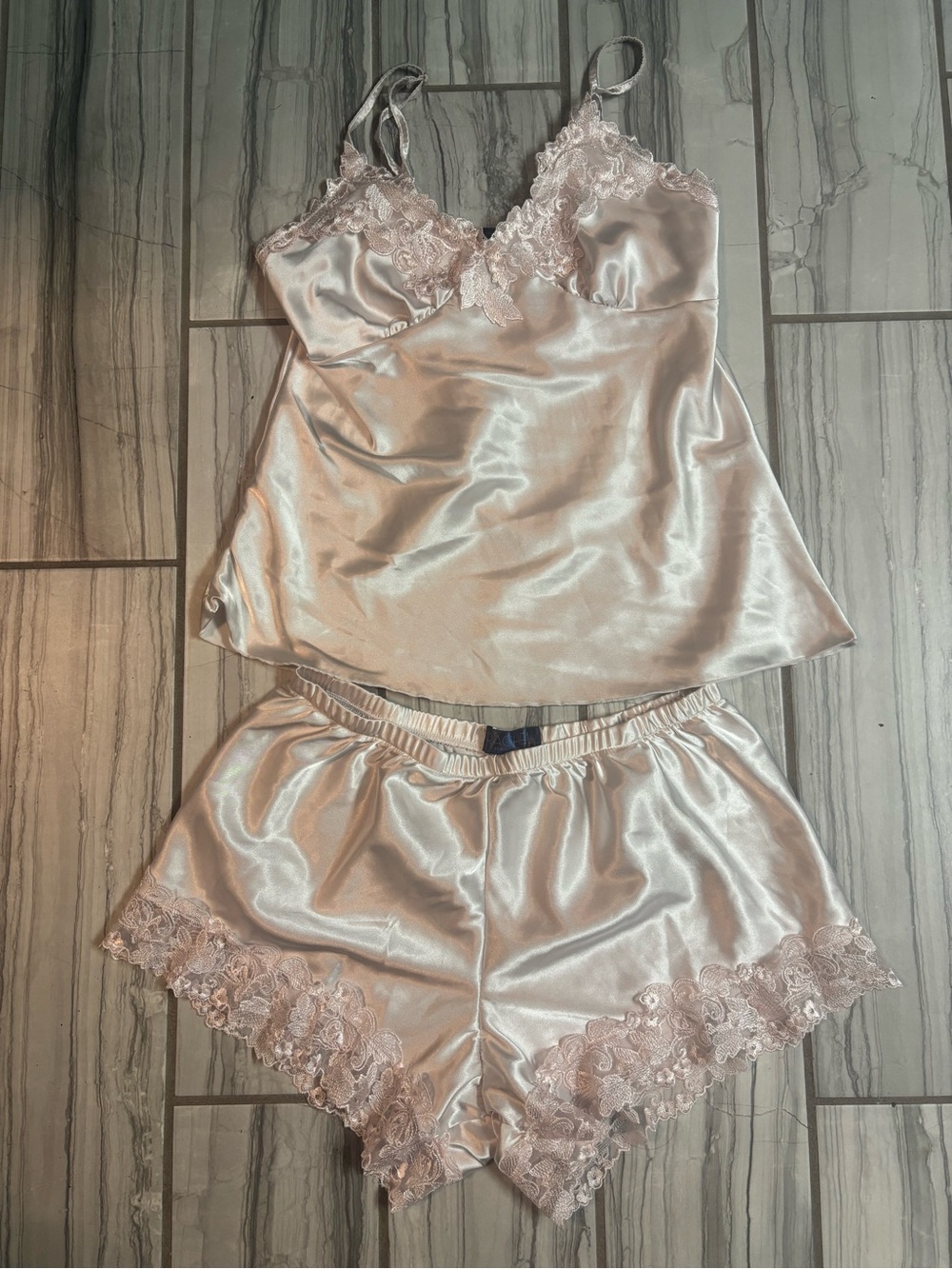 Rachel Satin Lace Cami & Shorts Pajama Set - Light Pink